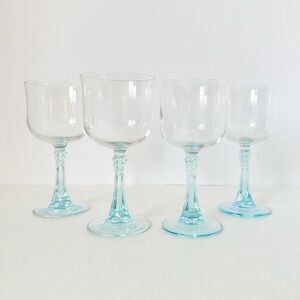 Set of 4 Cristal d’Arques–Durand Goblets 2 Water & 2 Wine Clear w/Aqua Stem